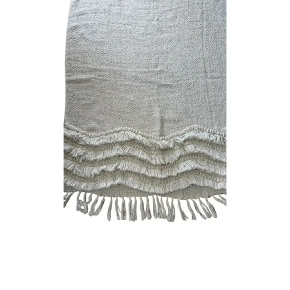 Rachel Zoe Home Throw Blanket Cream Beige Woven Fringe Tassel Boho Textured